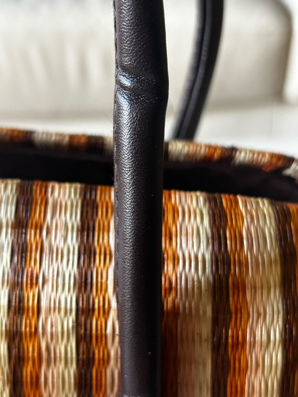 THE SAK Woven Straw Stripe Hardshell Handbag with Dark Brown Trim - Picture 13 of 13
